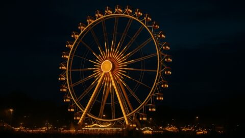 Illuminated Ferris Wheel at Night