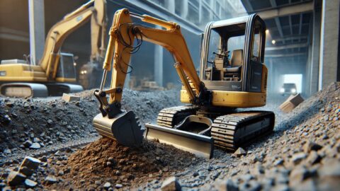 Mini Excavator Digging at Construction Site