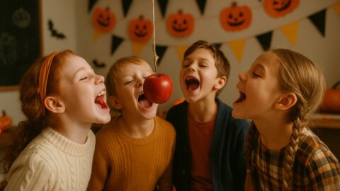 Kids Playing Halloween Apple Game