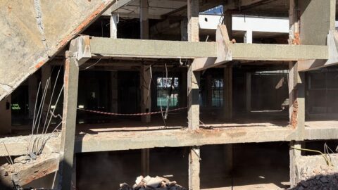 Partially Demolished Building with Exposed Floors