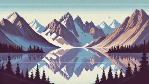 Pixel Mountain Reflections at Sunrise