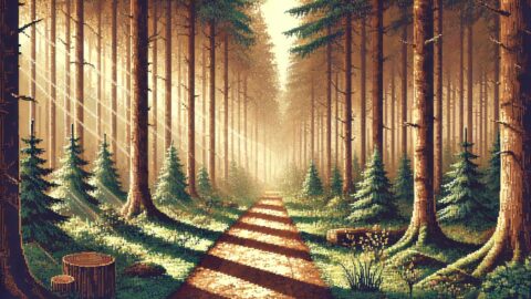 Sunlit Pixel Forest Path