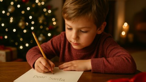Child Writing Letter to Santa at Christmas