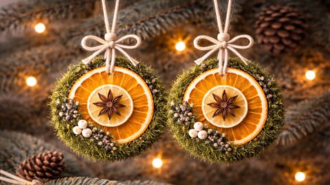 Citrus Wreath Ornaments with Moss and Star Anise