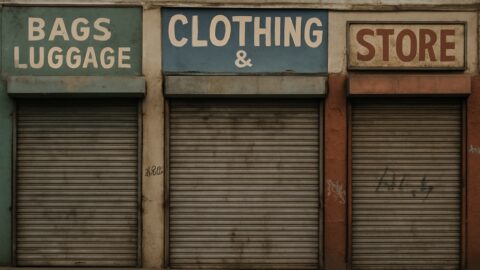 Closed Storefronts with Faded Signs