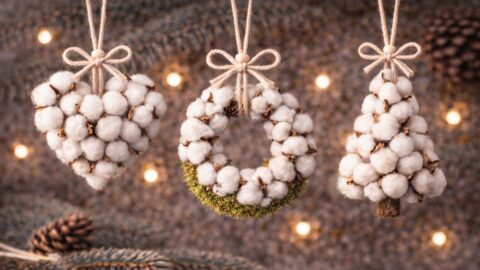 Cotton Ornaments Heart Wreath and Tree Decor