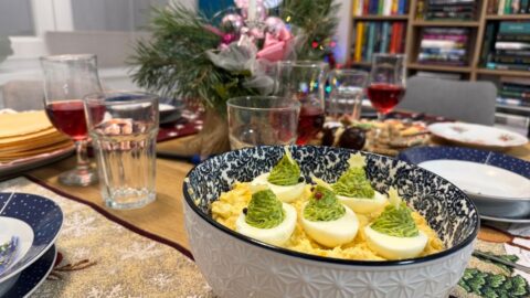 Festive Egg Salad Bowl On Holiday Table