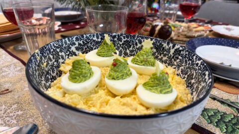 Festive Egg Salad Bowl On Holiday Table