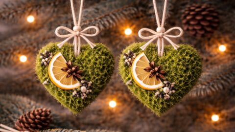 Heart Shaped Moss Ornaments with Citrus and Spices