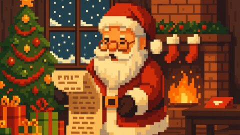 Pixel Santa Checking Christmas List