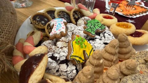 Traditional Christmas Cookies On Festive Table