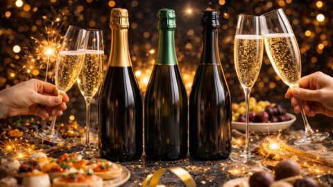 Champagne Bottles and Toast with Sparklers