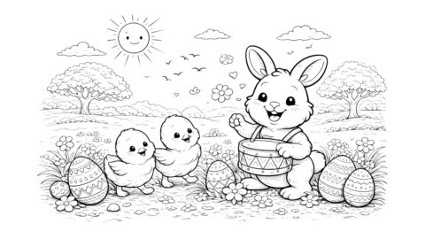 Easter Bunny Drum Coloring Pages for Kids