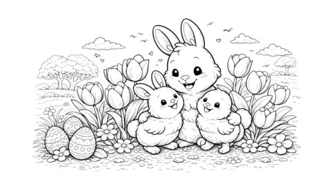 Easter Bunny Family Coloring Pages for Kids