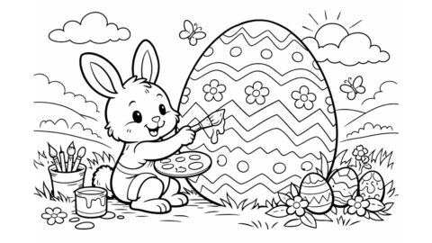 Easter Bunny Painting Giant Easter Egg Coloring Page