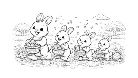 Easter Bunny Parade Coloring Pages for Kids