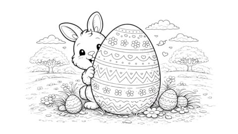 Easter Bunny With Egg Coloring Pages for Kids