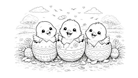 Easter Chicks in Eggs Coloring Pages for Kids