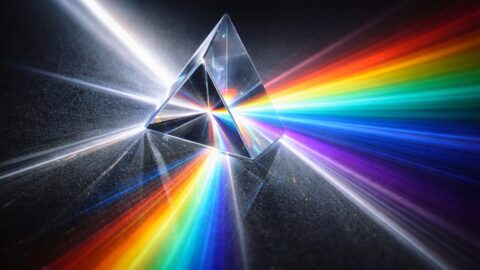 Glass Prism Splitting Light Into Rainbow Colors