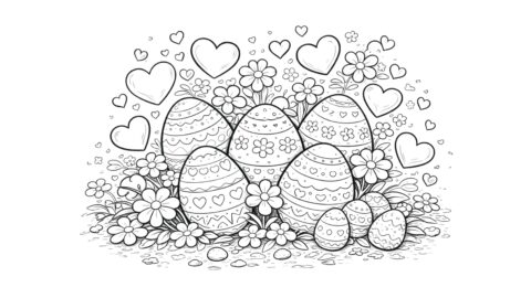 Heart Pattern Easter Eggs Coloring Pages for Kids