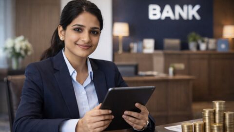 Bank Advisor Using Tablet With Financial Data
