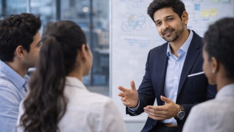 Business Leader Discussing Ideas With Team