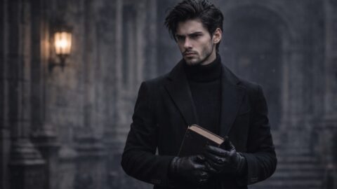 Man in Black Coat Holding Old Book