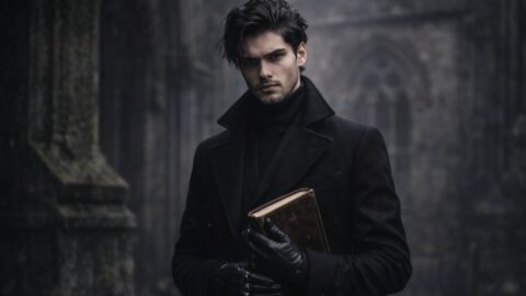 Mysterious Man Holding Antique Book