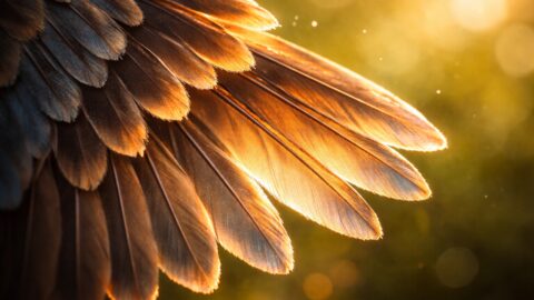 Sunlit Brown Bird Feathers Close Up