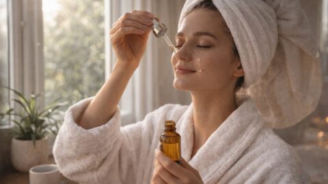 Applying Facial Serum with Dropper at Home