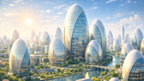 Futuristic City with Modern Glass Buildings