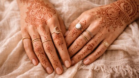 Henna Tattoo Hands with Gold Rings