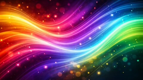 Rainbow Light Waves On Dark Background