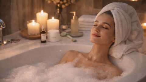 Relaxing Bubble Bath with Candlelight Spa Setup