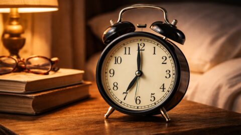 Vintage Alarm Clock on Bedside Table