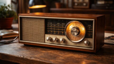 Vintage Radio on Wooden Table