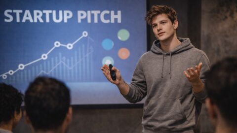 Young Entrepreneur Giving Startup Pitch