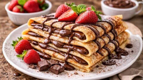Chocolate Crepes With Strawberries