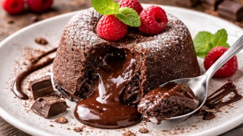 Chocolate Lava Cake With Raspberries