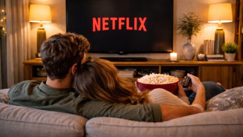 Couple Watching Netflix on Cozy Sofa