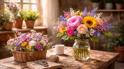 Cozy Flower Arranging Table by Sunlit Window