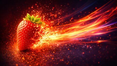 Exploding Strawberry With Light Trails