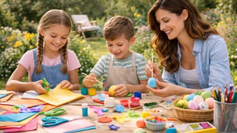 Family Easter Crafts in Garden