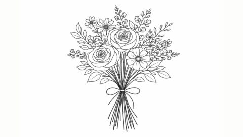 Floral Bouquet Line Art Illustration