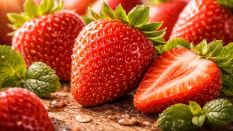 Fresh Strawberries With Morning Dew