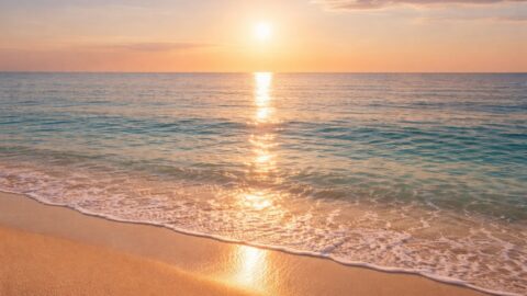 Golden Sunset Over Calm Beach Sea