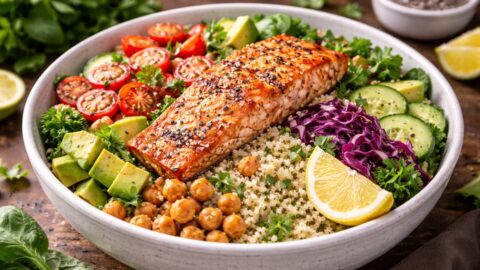 Grilled Salmon Quinoa Bowl