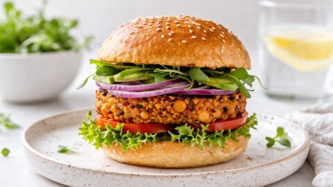 Healthy Veggie Burger with Sesame Bun