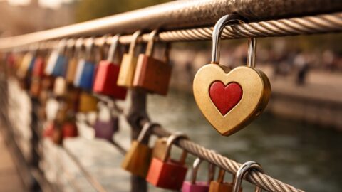 Heart Love Lock on Bridge Railing