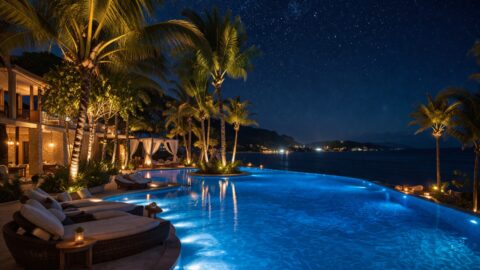 Luxury Oceanfront Pool Under Starry Sky